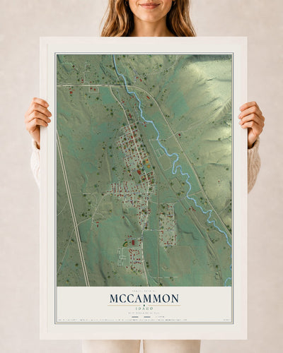 Map of McCammon, Idaho, 24 x 36 inch print in a white wood frame