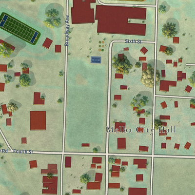 Close-up of the map of Melba, Idaho print showing street and building detail