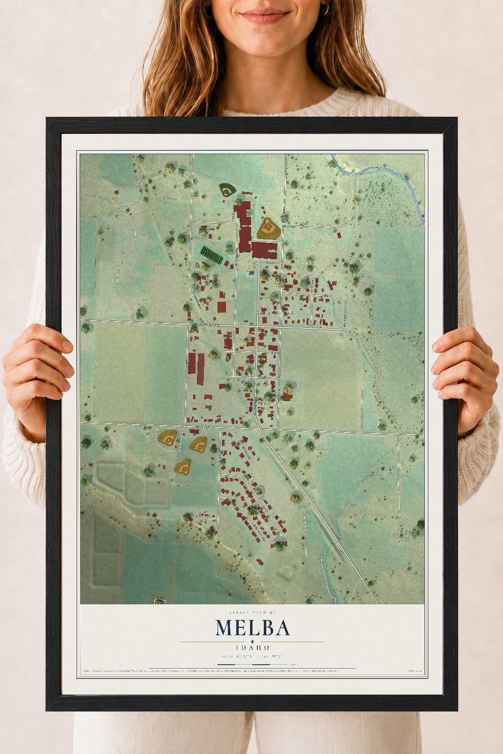 Map of Melba, Idaho, 18 x 24 inch print in a black wood frame