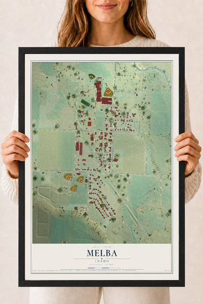 Map of Melba, Idaho, 18 x 24 inch print in a black wood frame