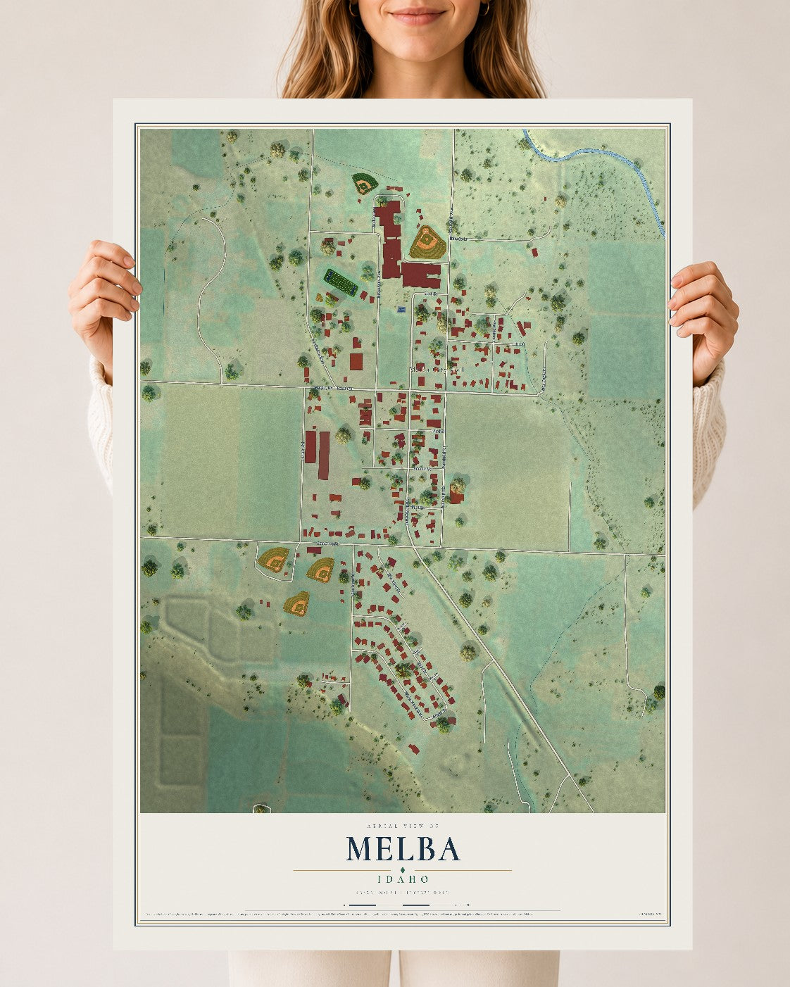 Map of Melba, Idaho, 24 x 36 inch unframed archival matte print