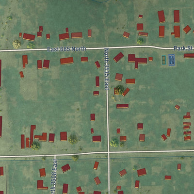 Close-up of the map of Menan, Idaho print showing street and building detail