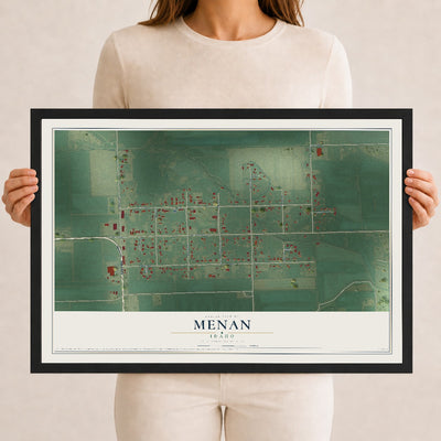 Map of Menan, Idaho, 12 x 18 inch print in a black wood frame