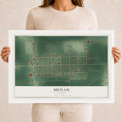 Map of Menan, Idaho, 12 x 18 inch print in a white wood frame
