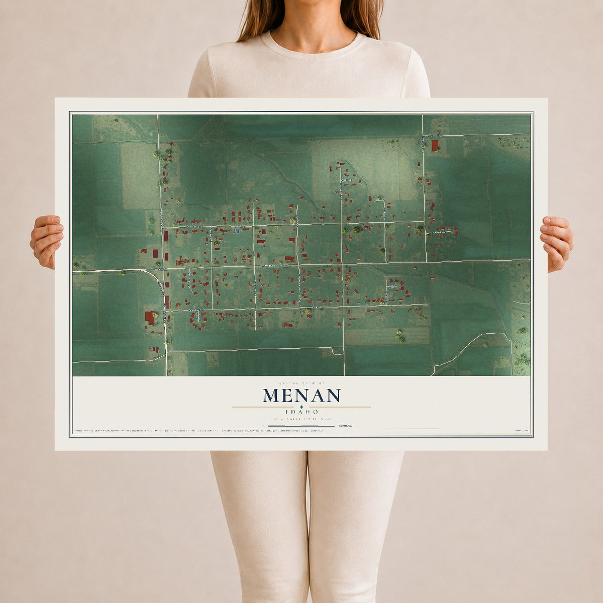 Map of Menan, Idaho, 24 x 36 inch unframed archival matte print