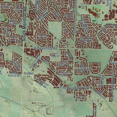 Second close-up of the map of Meridian, Idaho print showing more streets and buildings