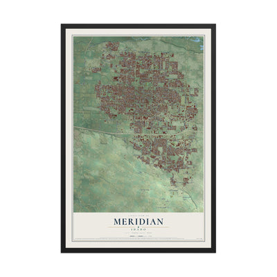 Map of Meridian, Idaho, 12 x 18 inch print in a black wood frame