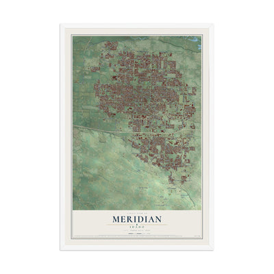 Map of Meridian, Idaho, 12 x 18 inch print in a white wood frame