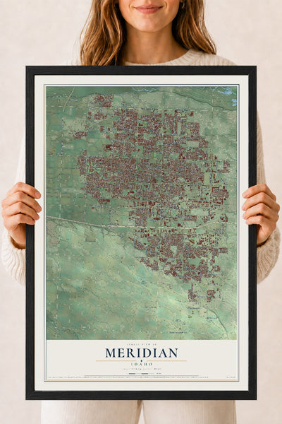 Map of Meridian, Idaho, 18 x 24 inch print in a black wood frame