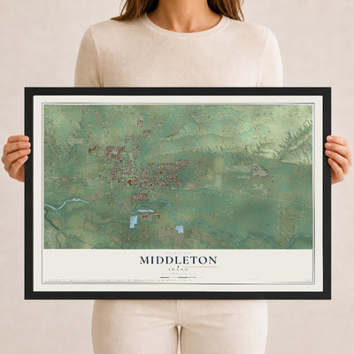 Map of Middleton, Idaho, 12 x 18 inch print in a black wood frame
