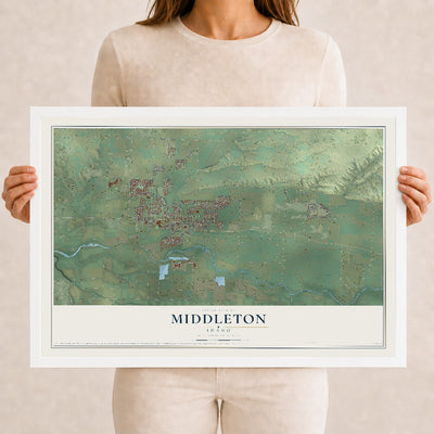 Map of Middleton, Idaho, 12 x 18 inch print in a white wood frame