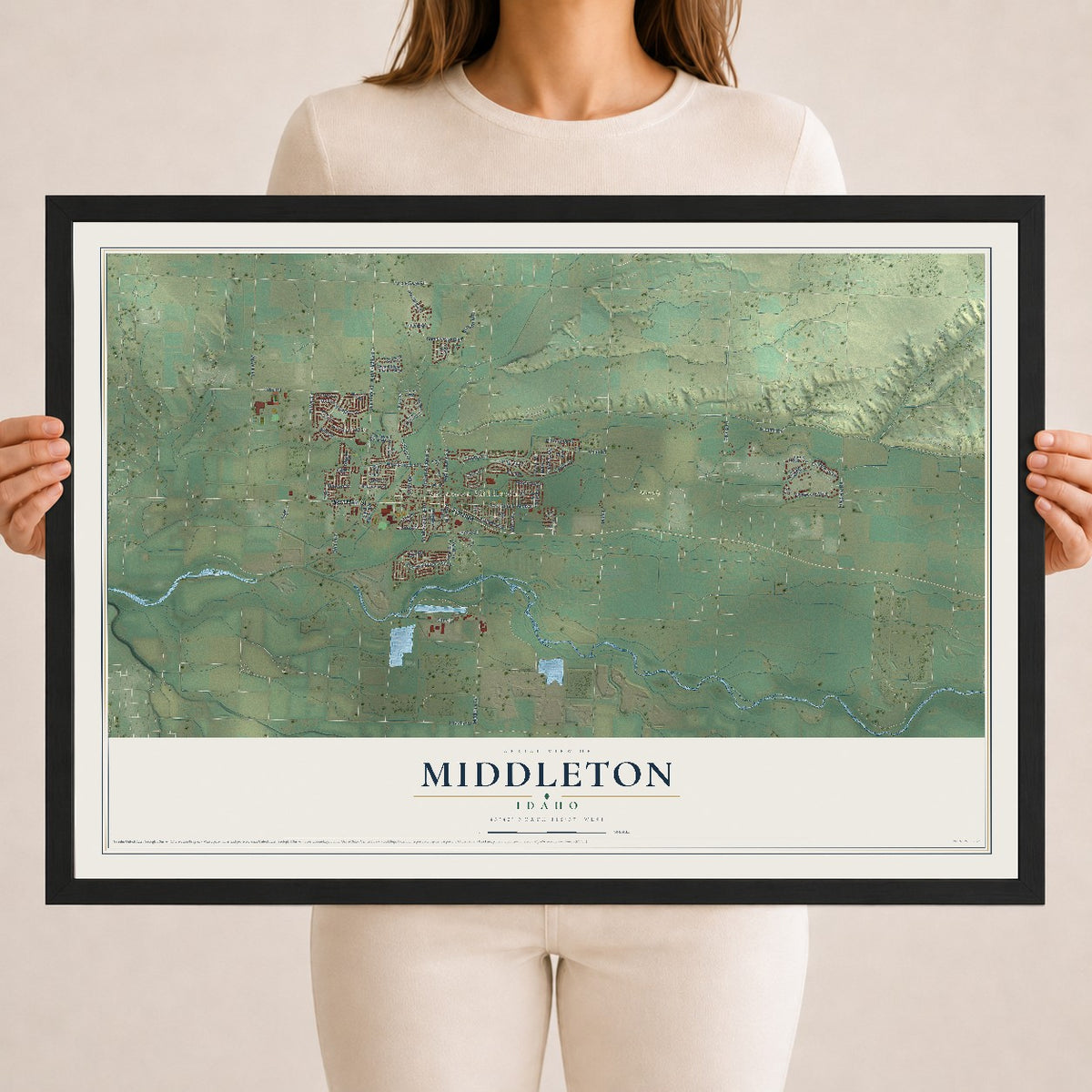 Map of Middleton, Idaho, 18 x 24 inch print in a black wood frame