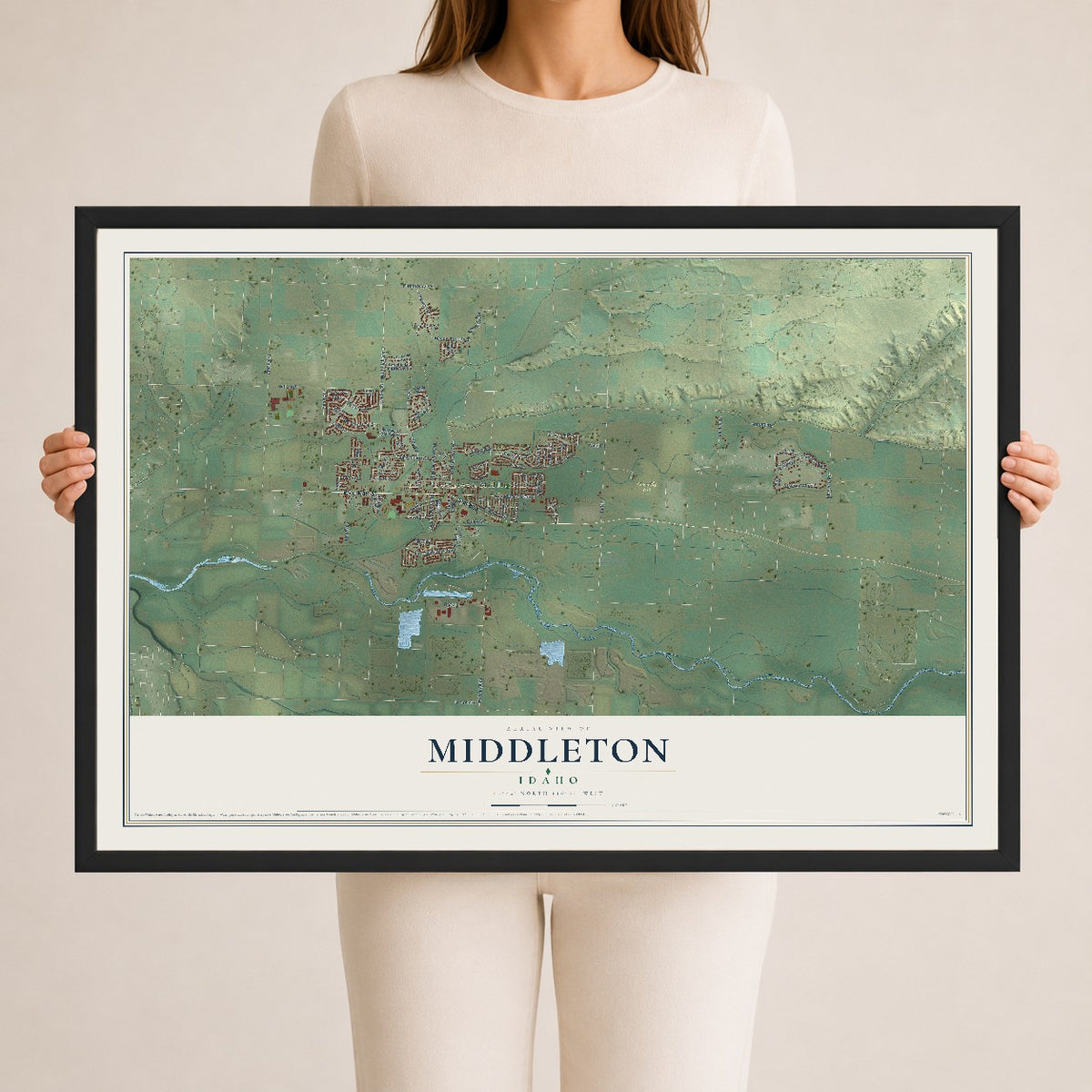 Map of Middleton, Idaho, 24 x 36 inch print in a black wood frame