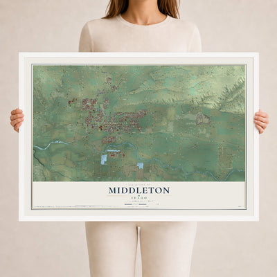 Map of Middleton, Idaho, 24 x 36 inch print in a white wood frame
