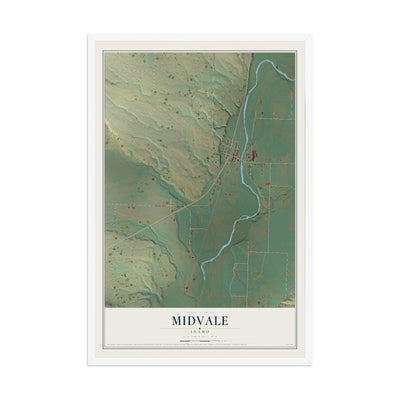 Map of Midvale, Idaho, 12 x 18 inch print in a white wood frame
