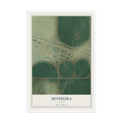 Map of Minidoka, Idaho, 12 x 18 inch print in a white wood frame
