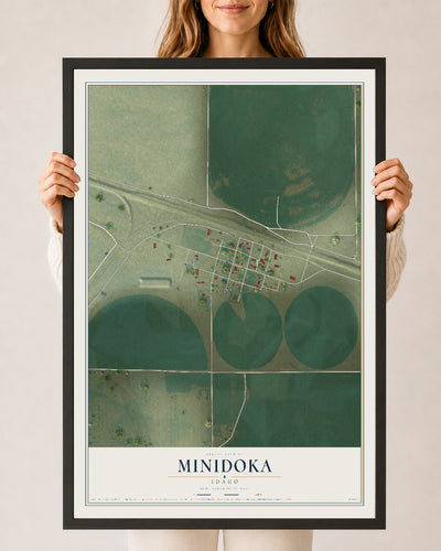 Map of Minidoka, Idaho, 24 x 36 inch print in a black wood frame