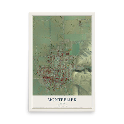 Map of Montpelier, Idaho, 12 x 18 inch unframed archival matte print