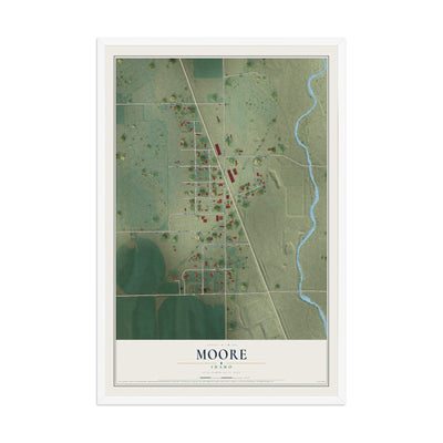 Map of Moore, Idaho, 12 x 18 inch print in a white wood frame