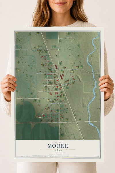 Map of Moore, Idaho, 18 x 24 inch unframed archival matte print