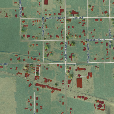 Close-up of the map of Moreland, Idaho print showing street and building detail