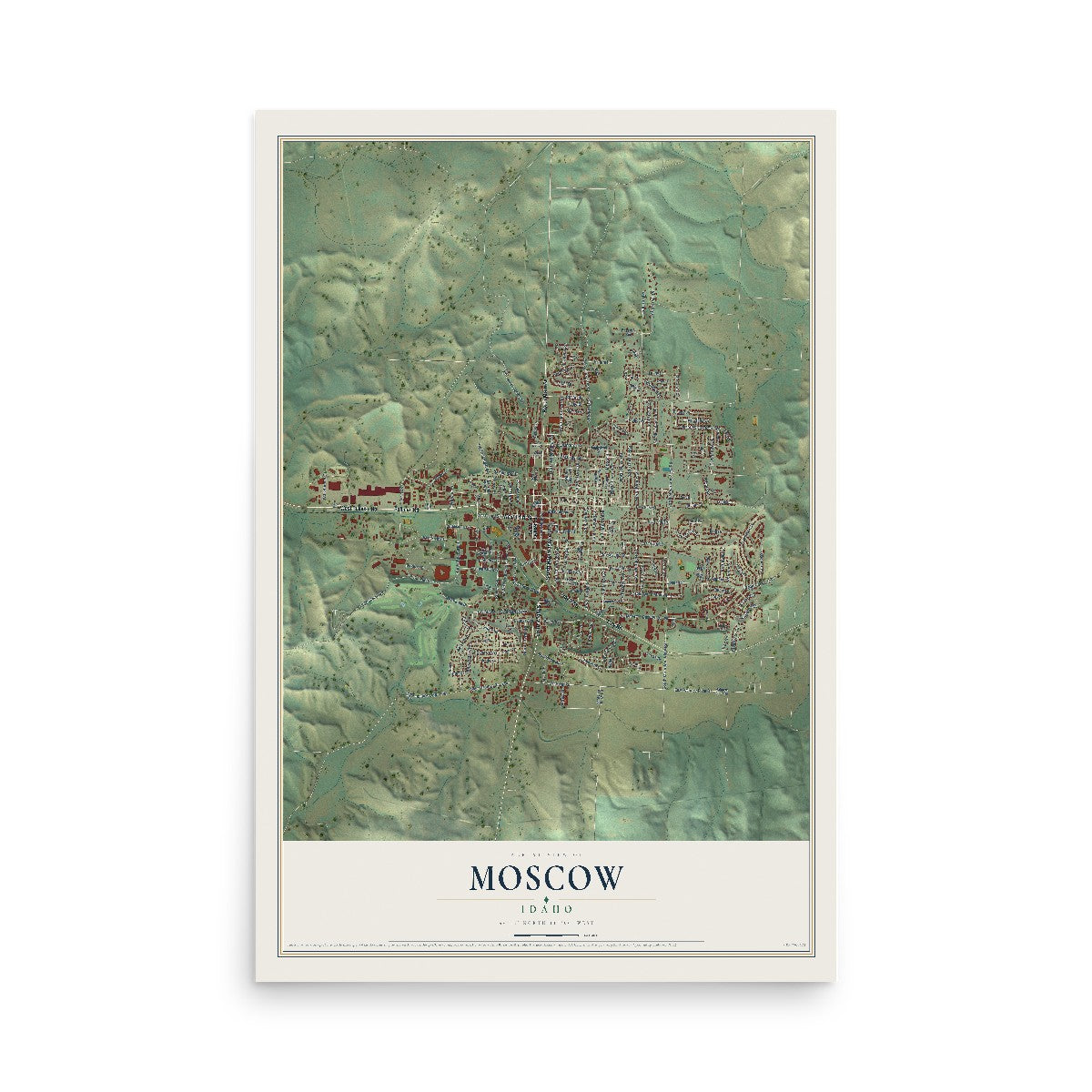 Map of Moscow, Idaho, 12 x 18 inch unframed archival matte print