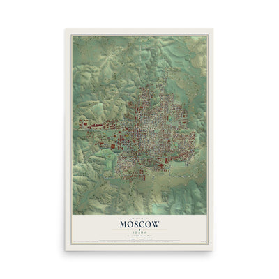 Map of Moscow, Idaho, 12 x 18 inch unframed archival matte print