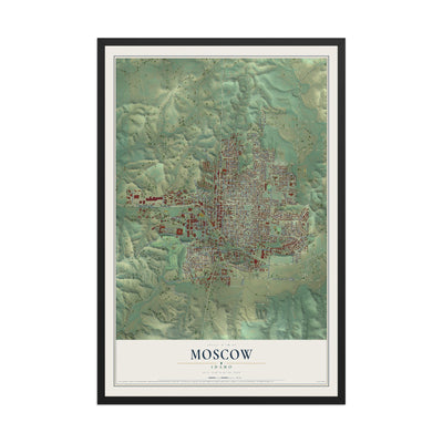 Map of Moscow, Idaho, 12 x 18 inch print in a black wood frame
