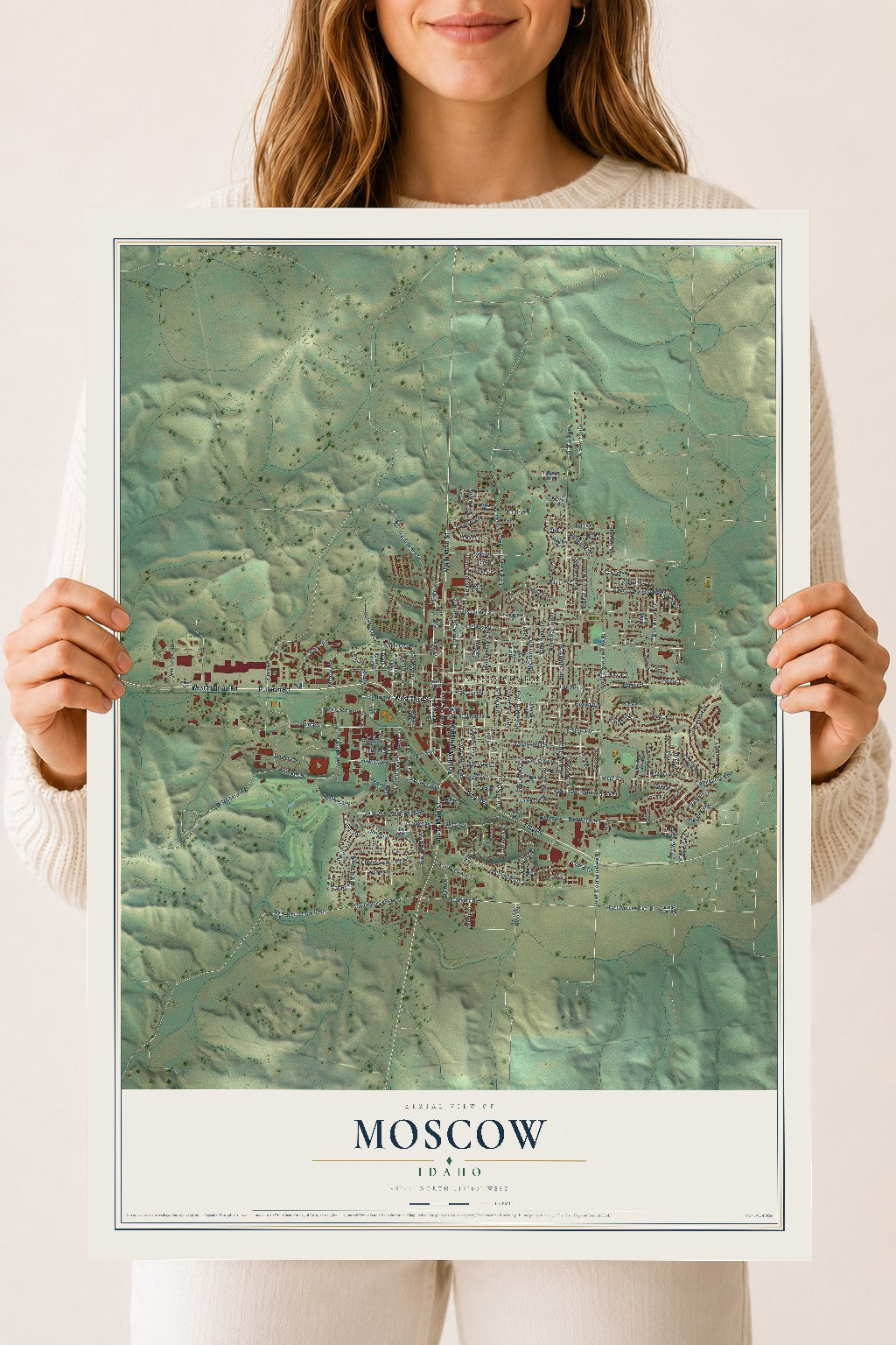 Map of Moscow, Idaho, 18 x 24 inch unframed archival matte print