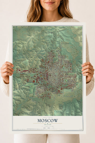 Map of Moscow, Idaho, 18 x 24 inch unframed archival matte print