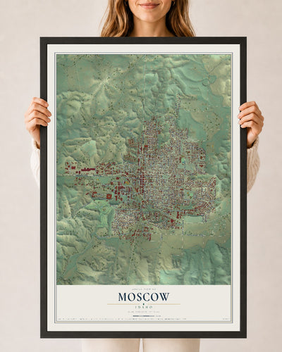 Map of Moscow, Idaho, 24 x 36 inch print in a black wood frame