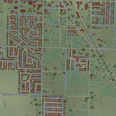 Second close-up of the map of Mountain Home, Idaho print showing more streets and buildings