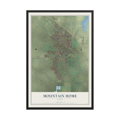 Map of Mountain Home, Idaho, 12 x 18 inch print in a black wood frame