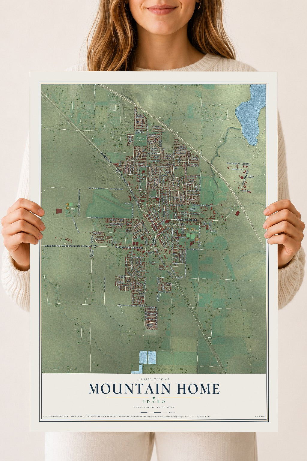 Map of Mountain Home, Idaho, 18 x 24 inch unframed archival matte print