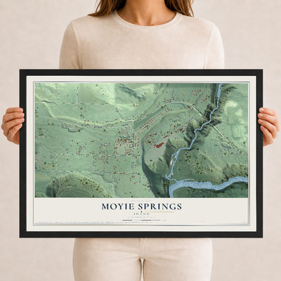Map of Moyie Springs, Idaho, 12 x 18 inch print in a black wood frame