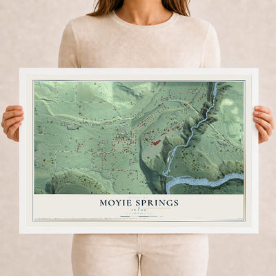 Map of Moyie Springs, Idaho, 12 x 18 inch print in a white wood frame