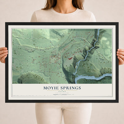 Map of Moyie Springs, Idaho, 18 x 24 inch print in a black wood frame
