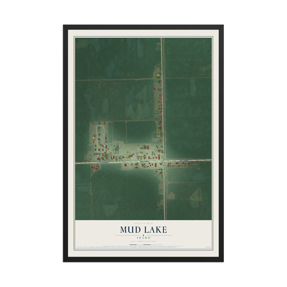 Map of Mud Lake, Idaho, 12 x 18 inch print in a black wood frame