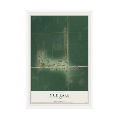 Map of Mud Lake, Idaho, 12 x 18 inch print in a white wood frame
