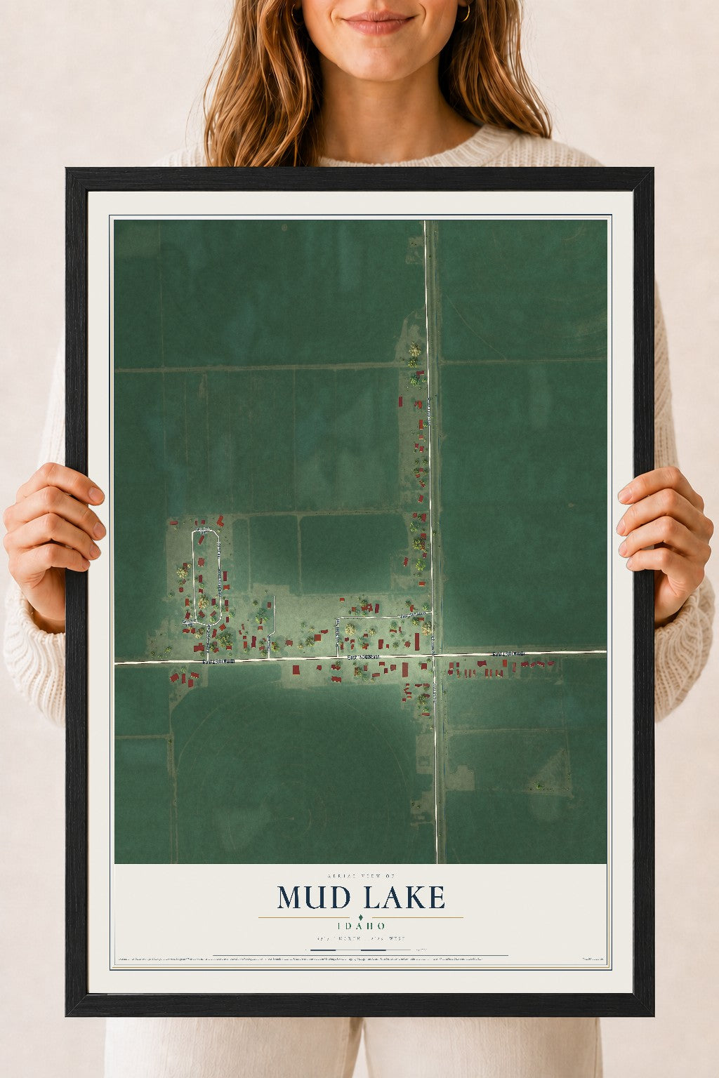 Map of Mud Lake, Idaho, 18 x 24 inch print in a black wood frame