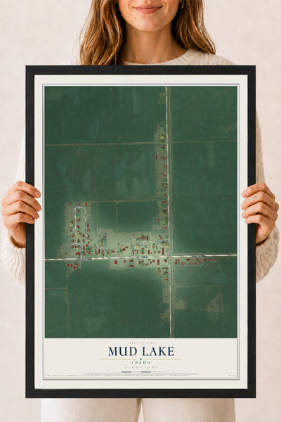 Map of Mud Lake, Idaho, 18 x 24 inch print in a black wood frame