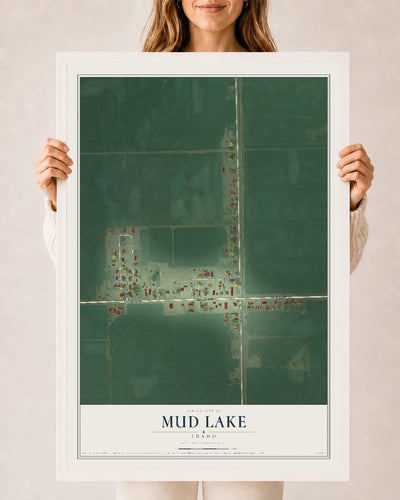 Map of Mud Lake, Idaho, 24 x 36 inch print in a white wood frame