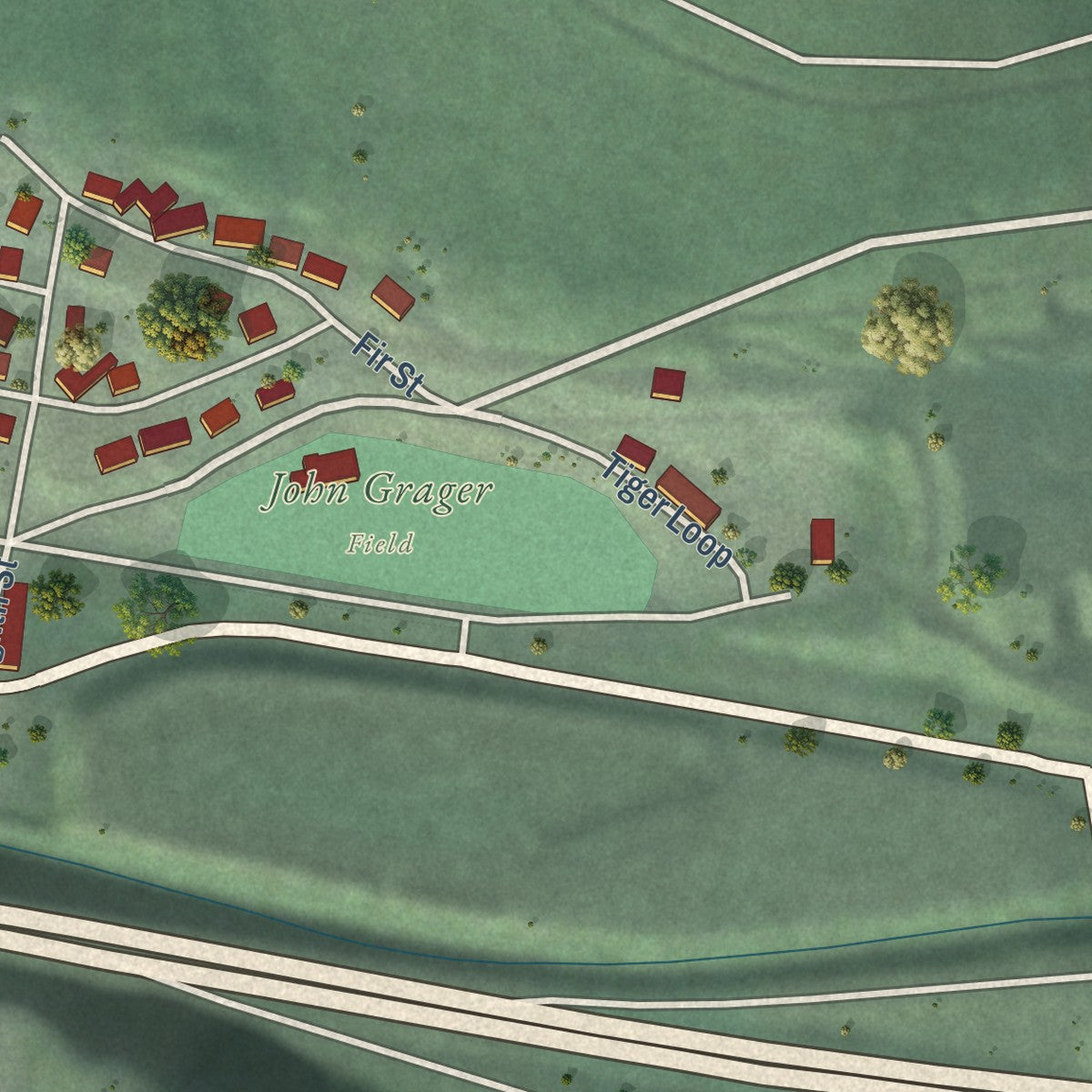 Second close-up of the map of Mullan, Idaho print showing more streets and buildings