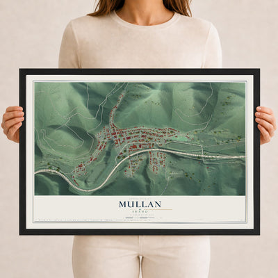Map of Mullan, Idaho, 12 x 18 inch print in a black wood frame