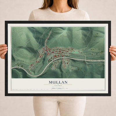 Map of Mullan, Idaho, 18 x 24 inch print in a black wood frame