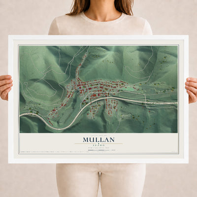 Map of Mullan, Idaho, 18 x 24 inch print in a white wood frame
