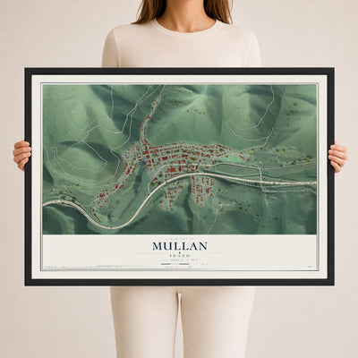 Map of Mullan, Idaho, 24 x 36 inch print in a black wood frame