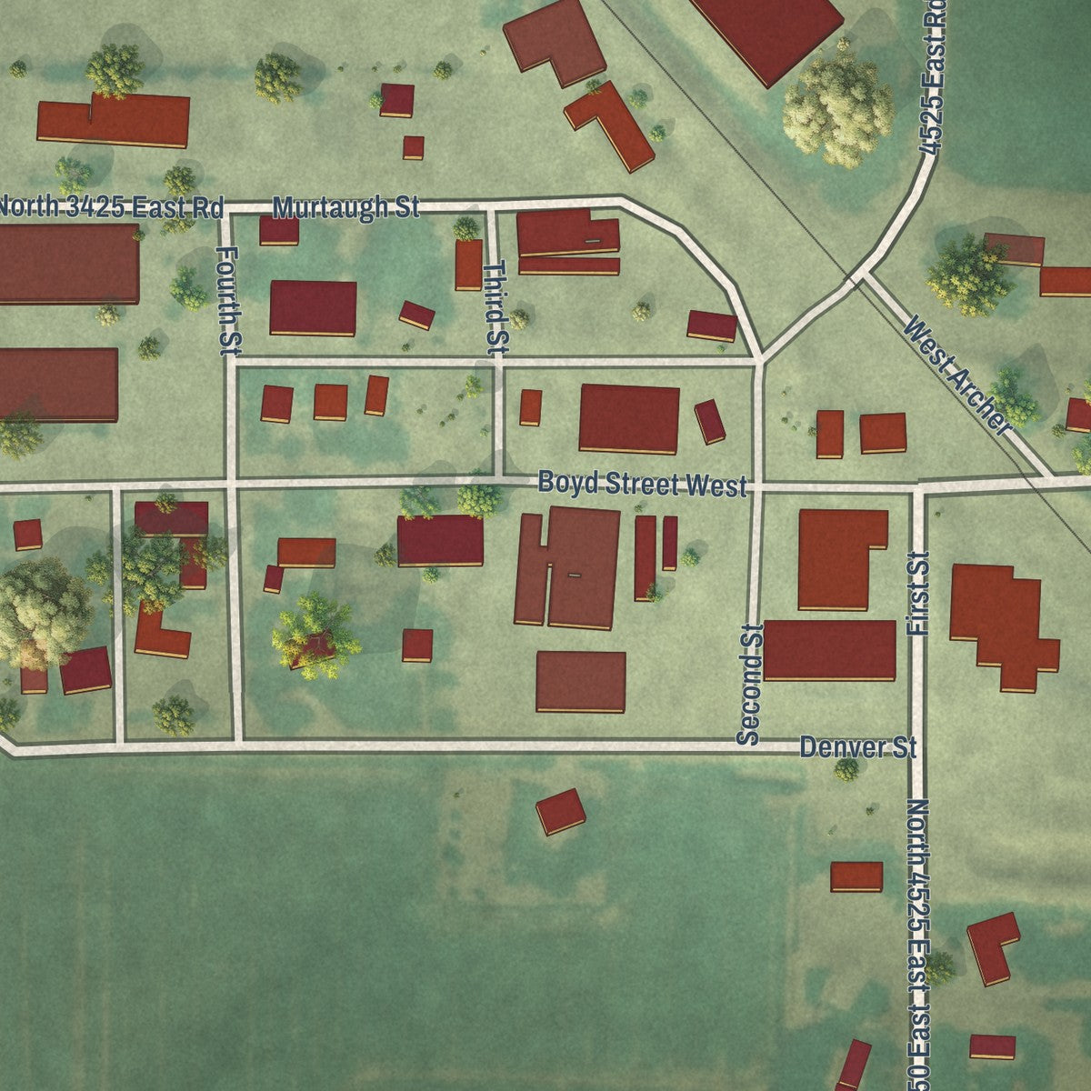 Close-up of the map of Murtaugh, Idaho print showing street and building detail