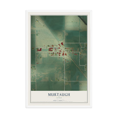 Map of Murtaugh, Idaho, 12 x 18 inch print in a white wood frame