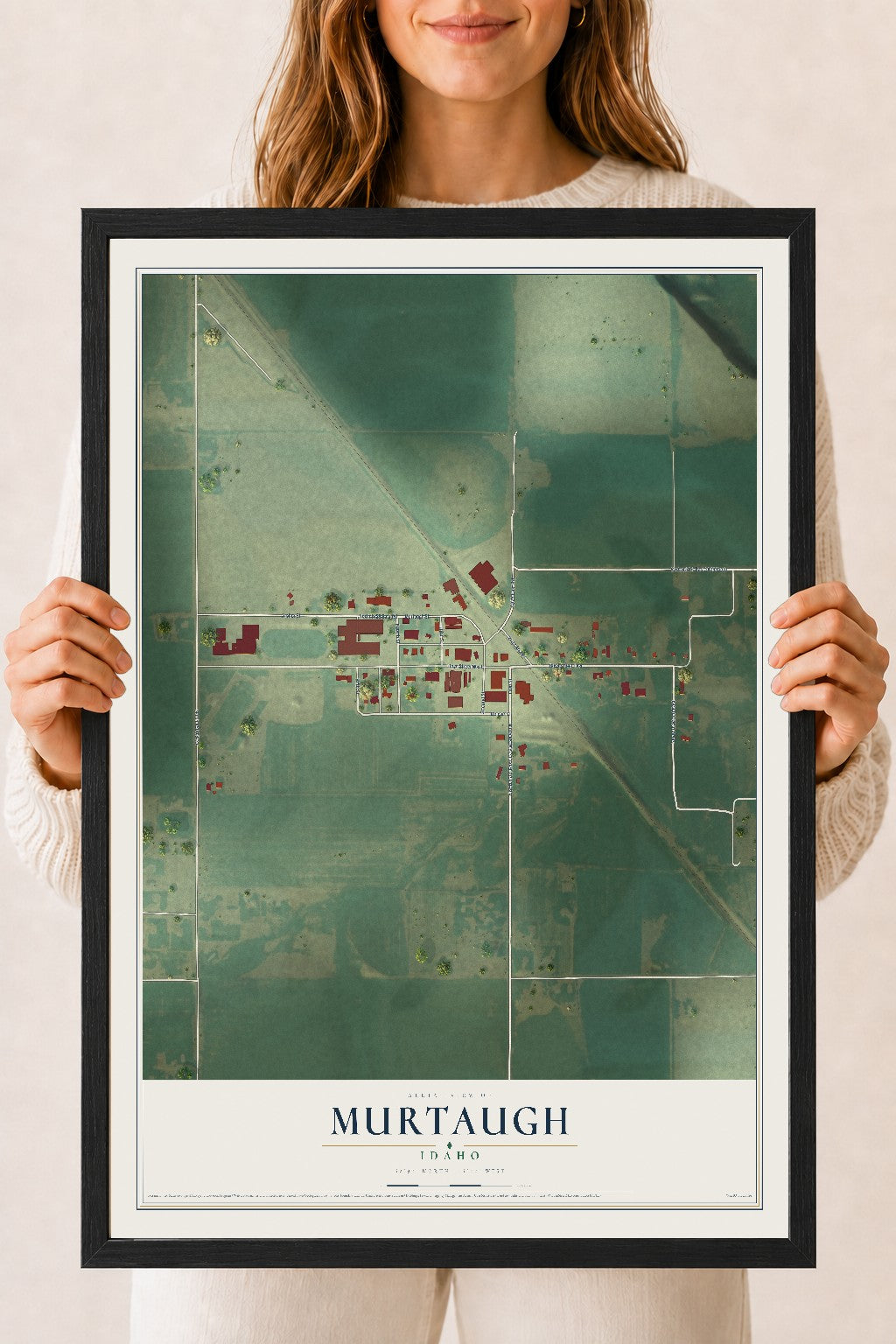 Map of Murtaugh, Idaho, 18 x 24 inch print in a black wood frame